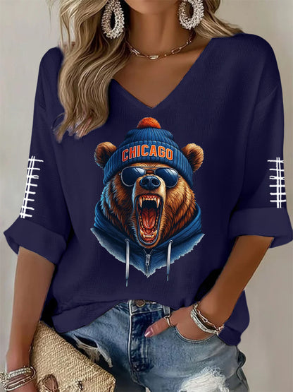 Women's Football Fans Lovers Gameday Casual V-Neck Top