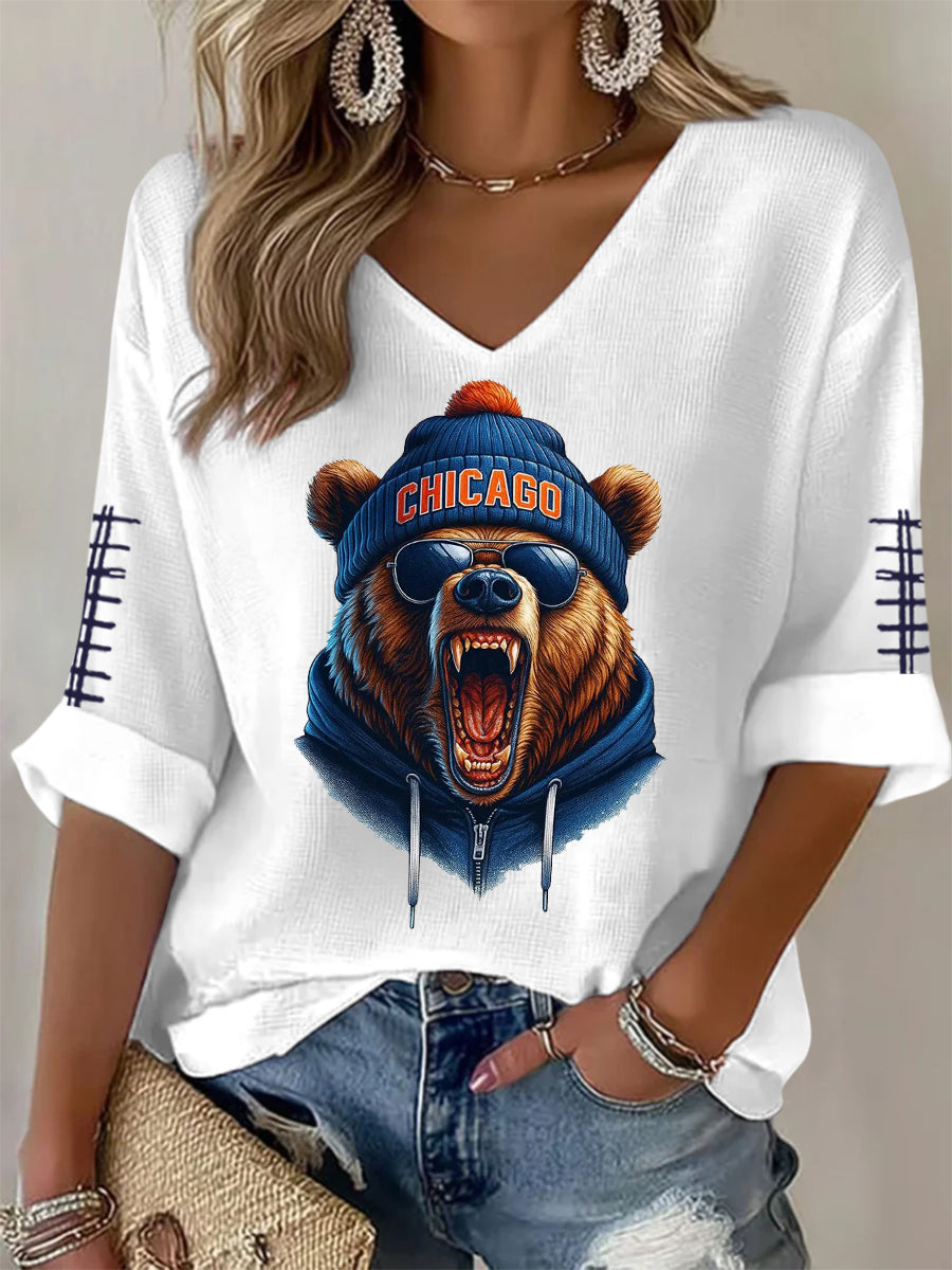 Women's Football Fans Lovers Gameday Casual V-Neck Top