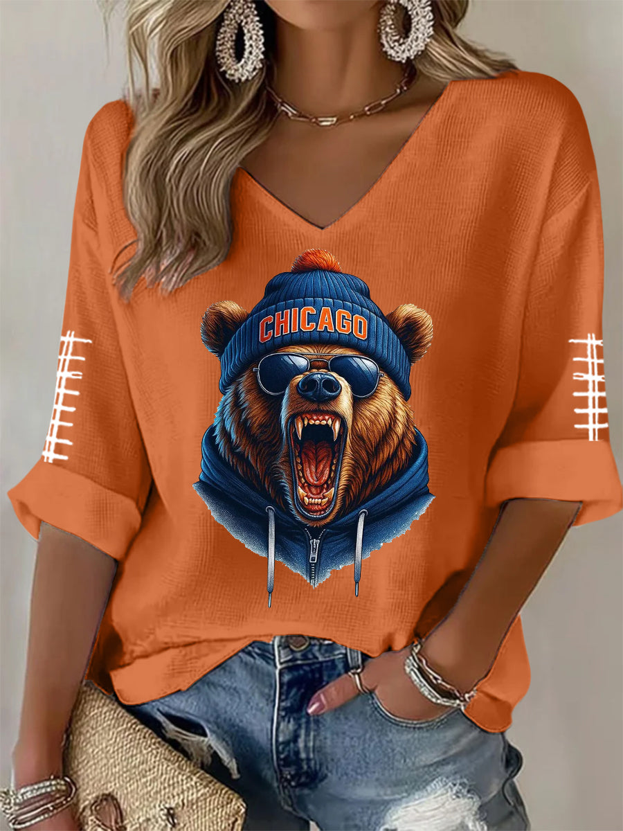 Women's Football Fans Lovers Gameday Casual V-Neck Top