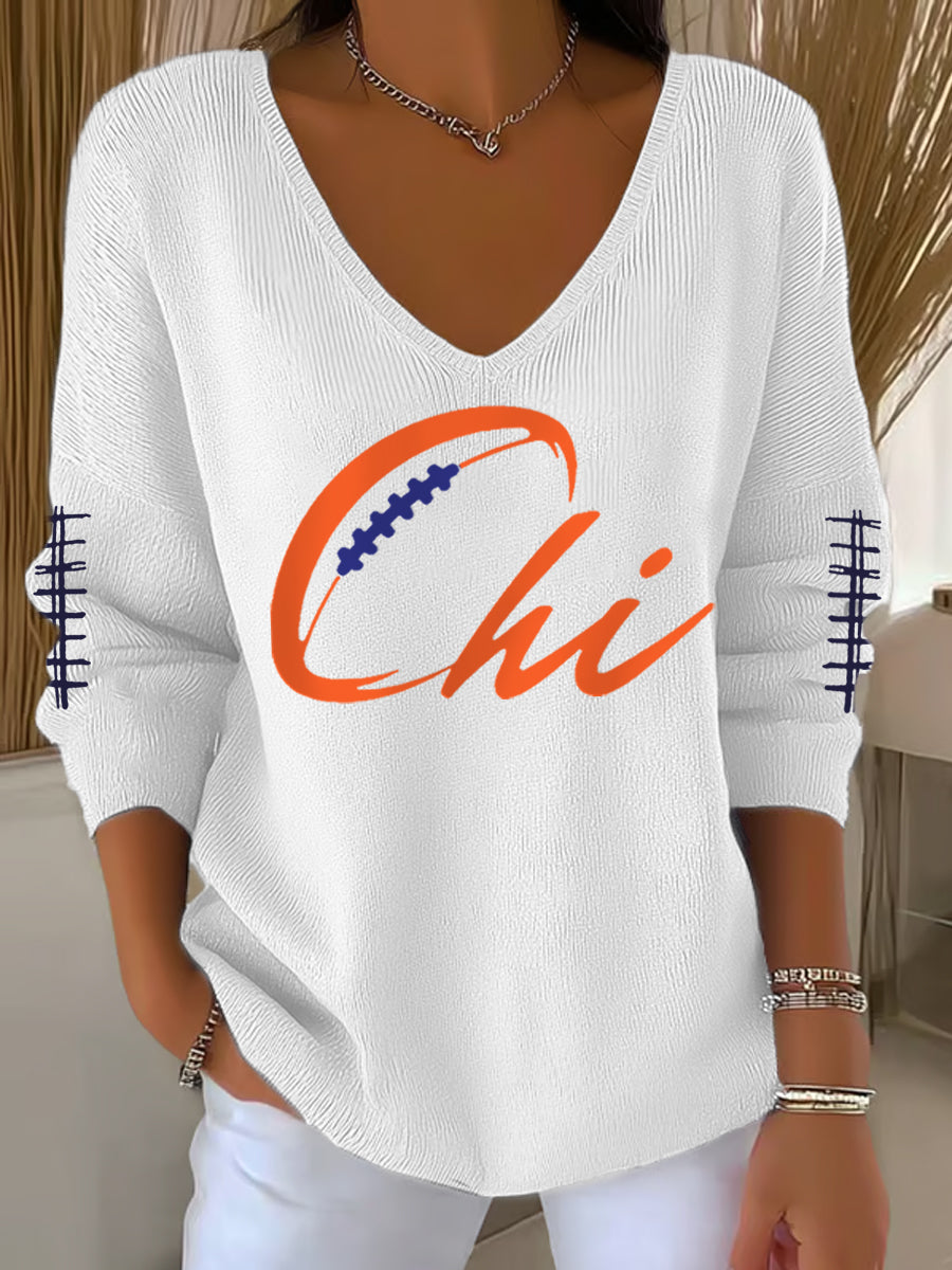 Women's Football Fans Lovers Gameday Casual V-Neck Top