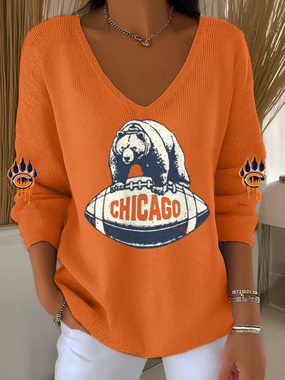 Women's Football Fans Lovers Gameday Casual V-Neck Top