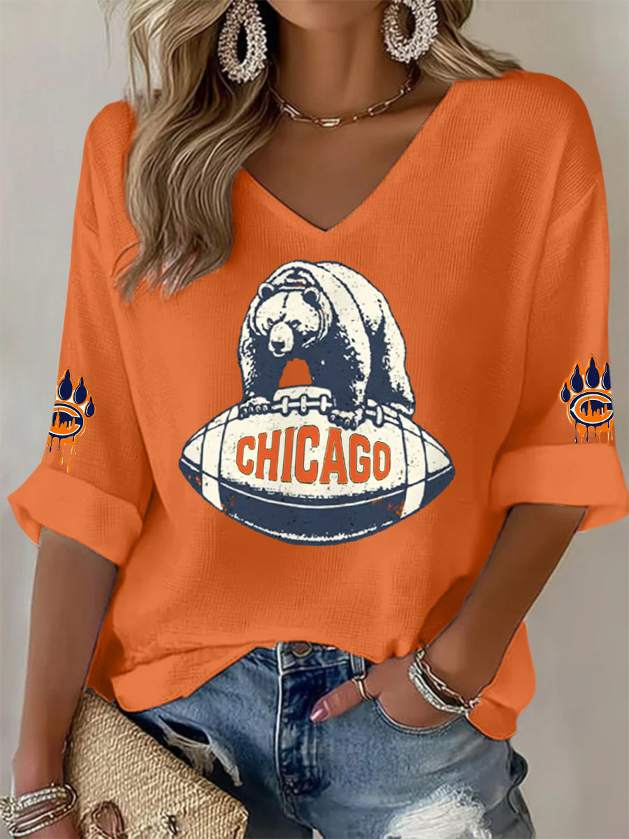 Women's Football Fans Lovers Gameday Casual V-Neck Top