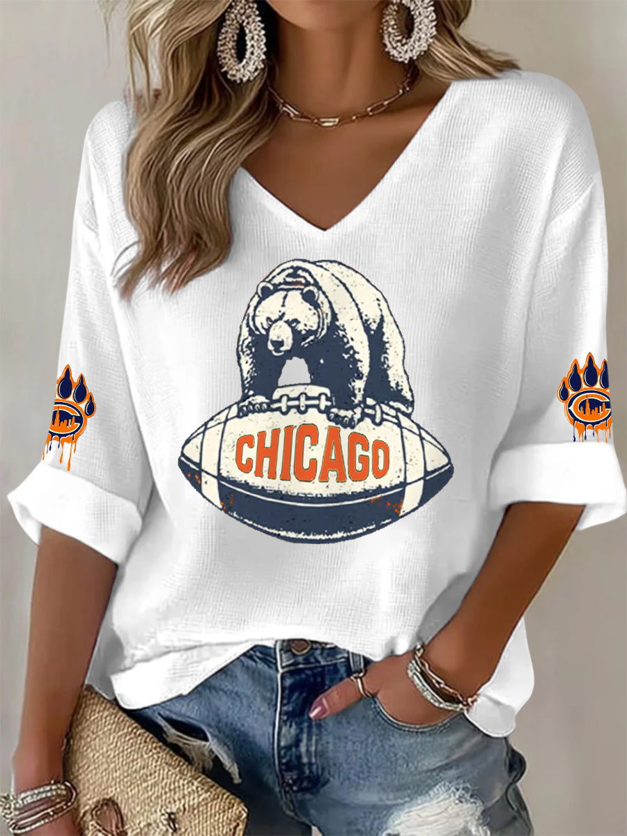 Women's Football Fans Lovers Gameday Casual V-Neck Top