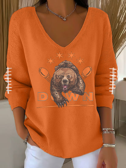 Women's Football Fans Lovers Gameday Casual V-Neck Top