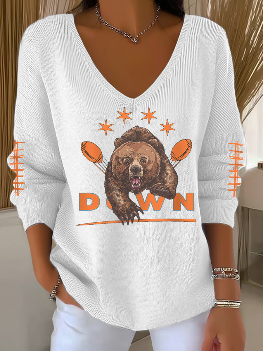 Women's Football Fans Lovers Gameday Casual V-Neck Top