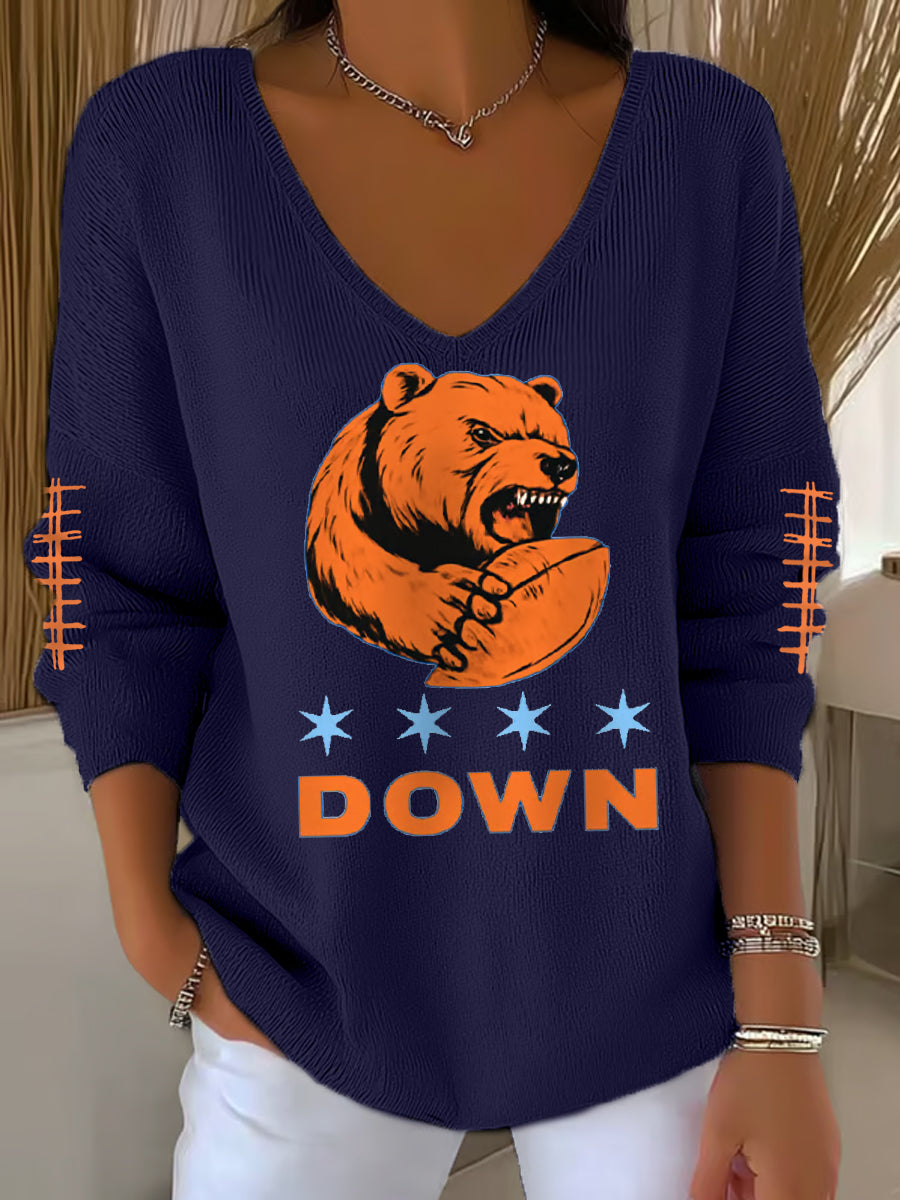 Women's Football Fans Lovers Gameday Casual V-Neck Top