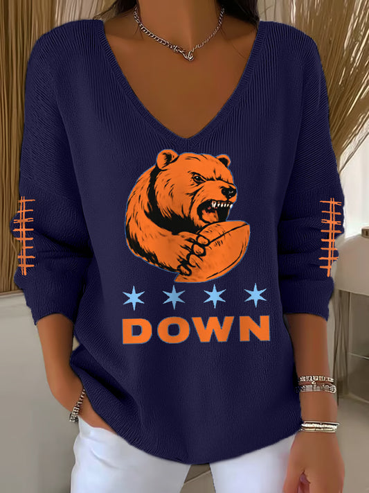 Women's Football Fans Lovers Gameday Casual V-Neck Top