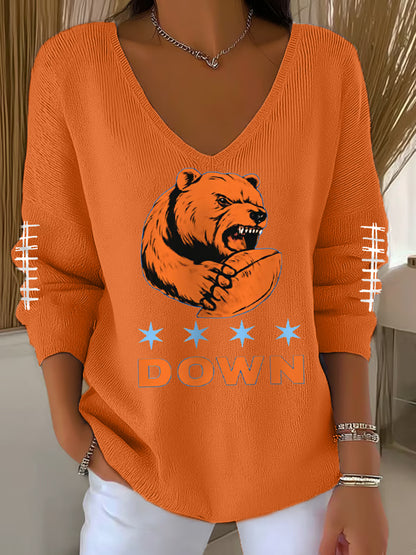 Women's Football Fans Lovers Gameday Casual V-Neck Top