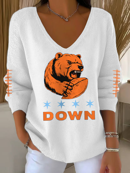 Women's Football Fans Lovers Gameday Casual V-Neck Top