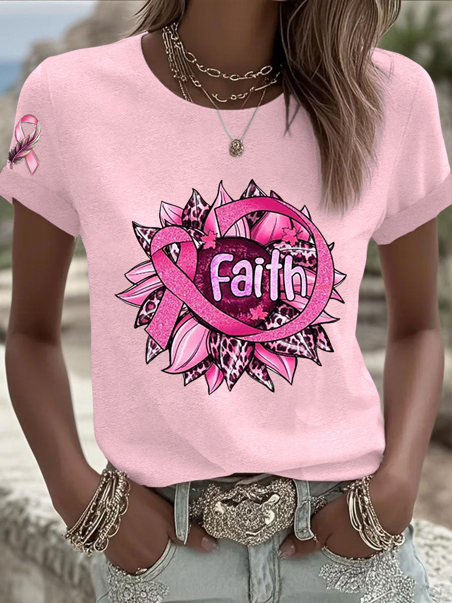 Women's Breast Cancer Awareness Pink Ribbon Short Sleeve  T-shirt