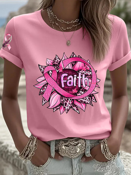 Women's Breast Cancer Awareness Pink Ribbon Short Sleeve  T-shirt