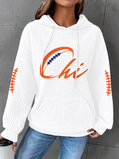 Women's Football Fans Lovers Gameday Casual Waffle Hoodie