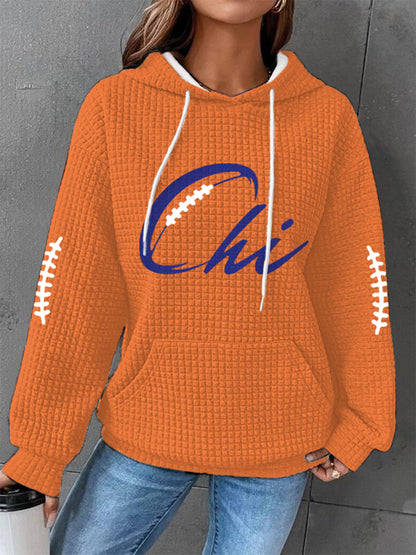 Women's Football Fans Lovers Gameday Casual Waffle Hoodie