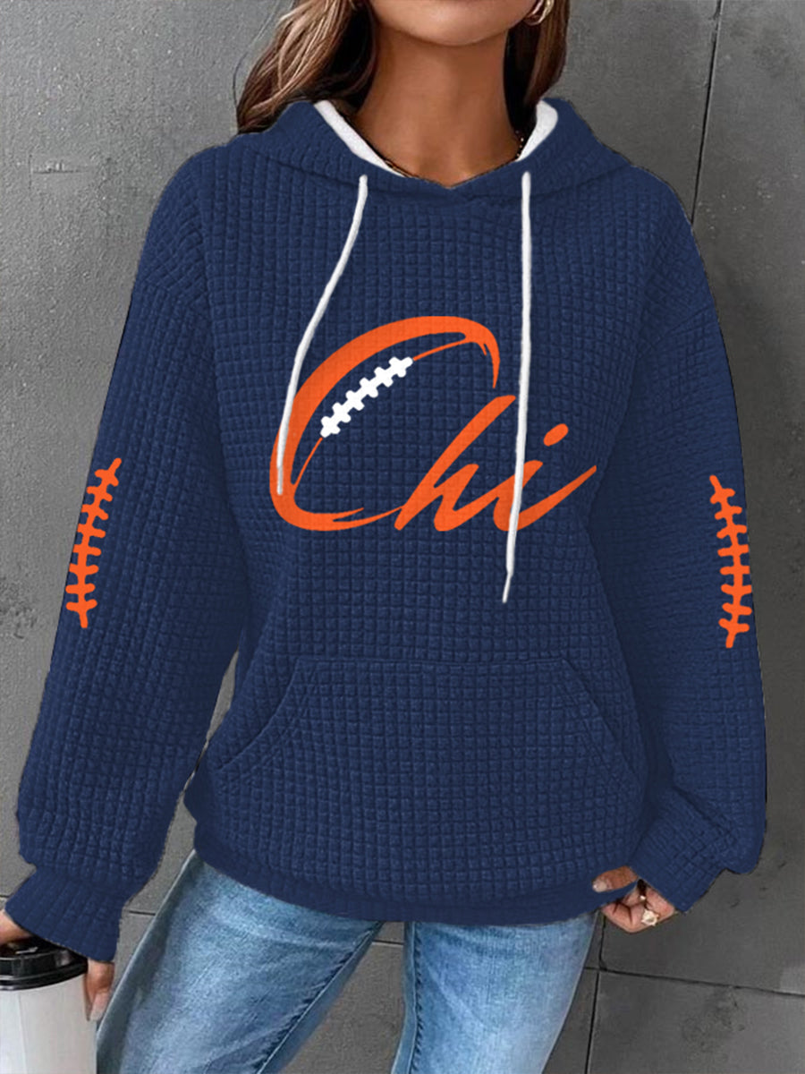 Women's Football Fans Lovers Gameday Casual Waffle Hoodie