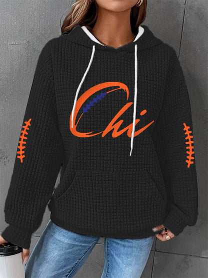 Women's Football Fans Lovers Gameday Casual Waffle Hoodie