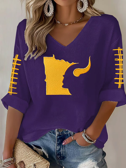 Women's Football Fans Lovers Gameday Casual V-Neck Top