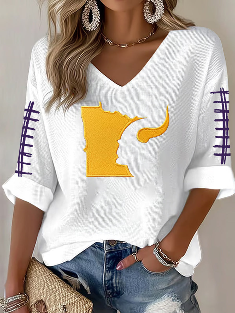 Women's Football Fans Lovers Gameday Casual V-Neck Top