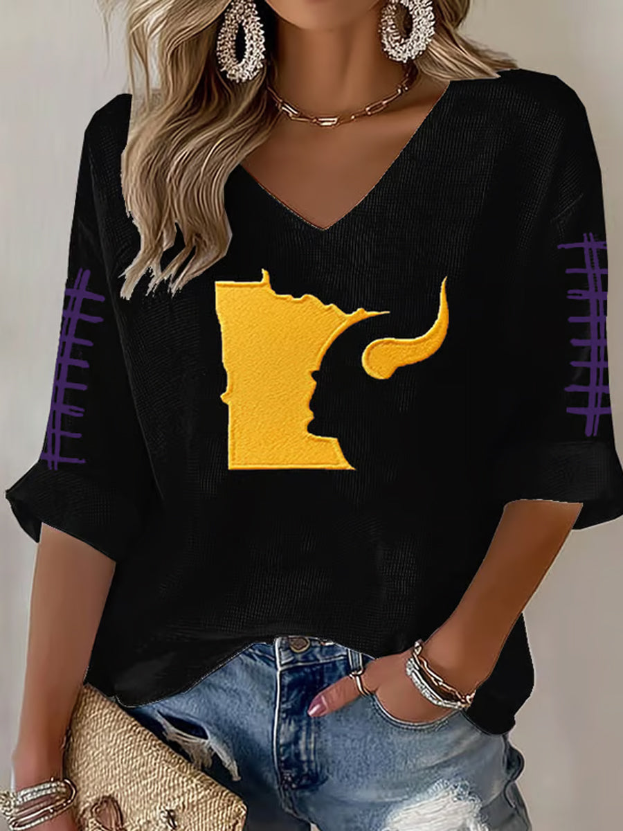 Women's Football Fans Lovers Gameday Casual V-Neck Top