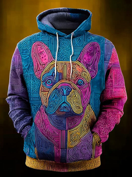 Vintage Patchwork Dog Print Art Casual Hoodie