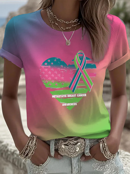 Women's Metastatic Breast Cancer Awareness Print Casual T-Shirt