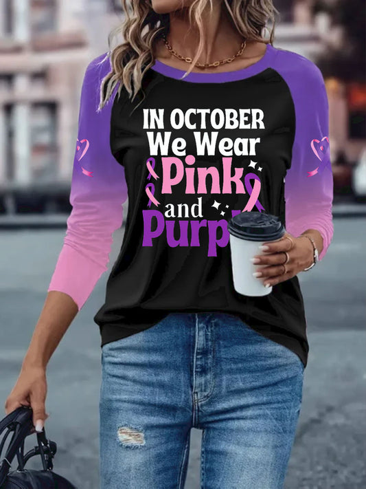 Women's Breast Cancer long-sleeved T-shirt with dropped shoulders