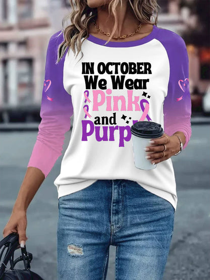 Women's Breast Cancer long-sleeved T-shirt with dropped shoulders