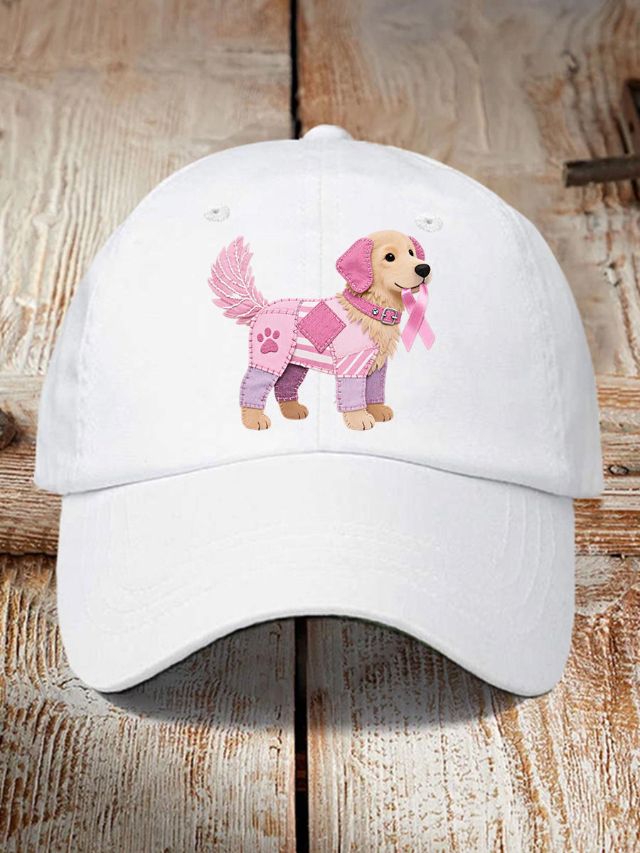 Unisex Pink Dog Pink Ribbon Breast Cancer Awareness Support Hat