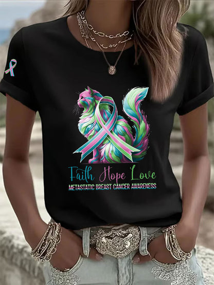 Women's Metastatic Breast Cancer Awareness Print Casual T-Shirt