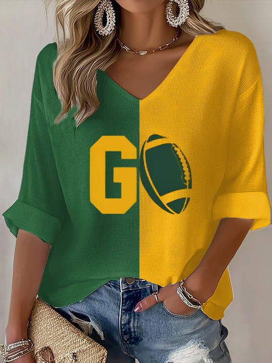 Women's Football Print Waffle T-shirt
