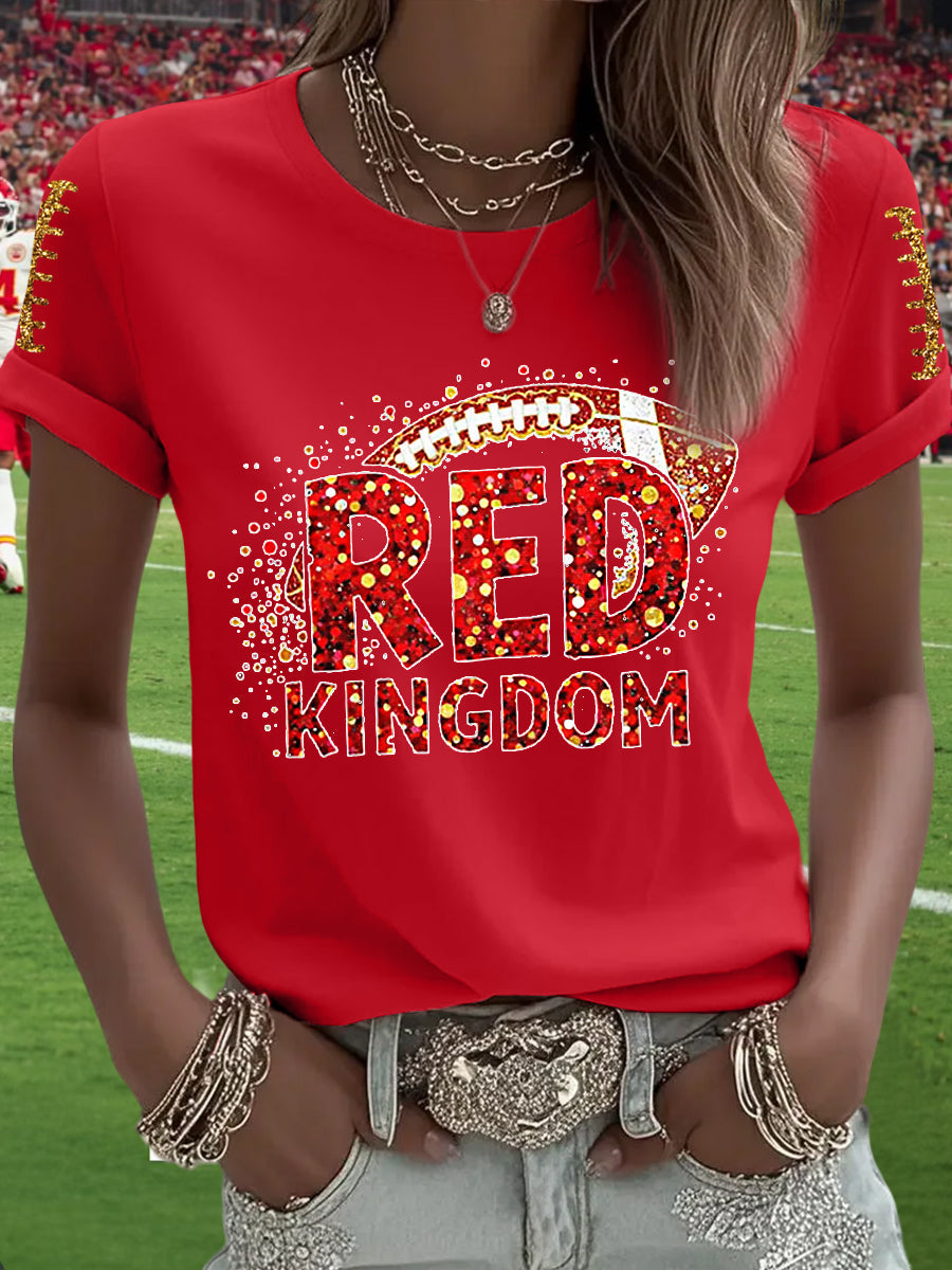 Women's Red Kingdom Football Fans Lovers Gameday Casual Tee