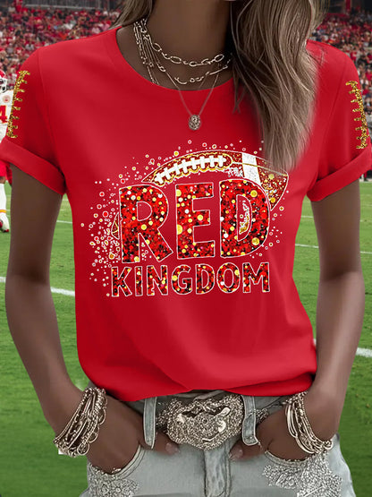 Women's Red Kingdom Football Fans Lovers Gameday Casual Tee