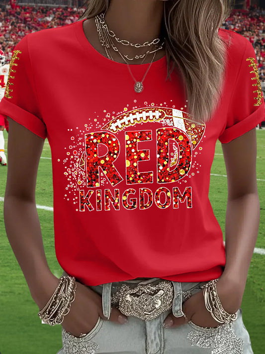 Women's Red Kingdom Football Fans Lovers Gameday Casual Tee