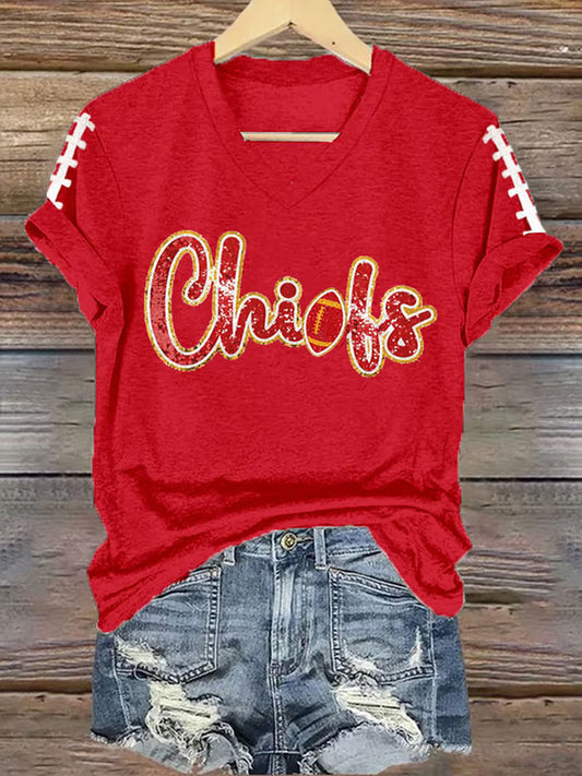 Women's Football Fans Lovers Gameday Casual V-Neck Tee