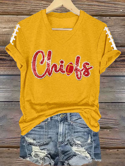 Women's Football Fans Lovers Gameday Casual V-Neck Tee