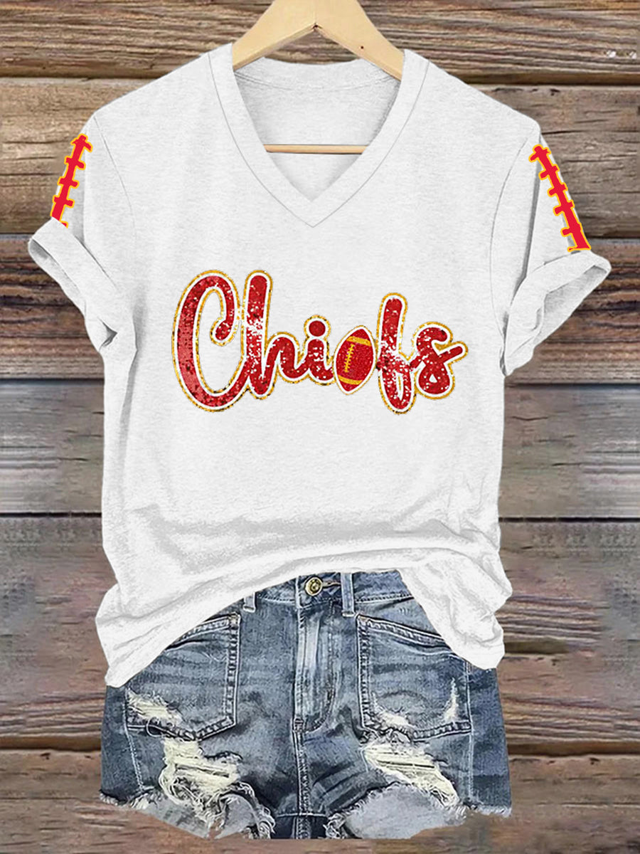 Women's Football Fans Lovers Gameday Casual V-Neck Tee