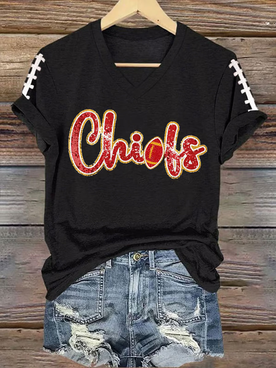 Women's Football Fans Lovers Gameday Casual V-Neck Tee