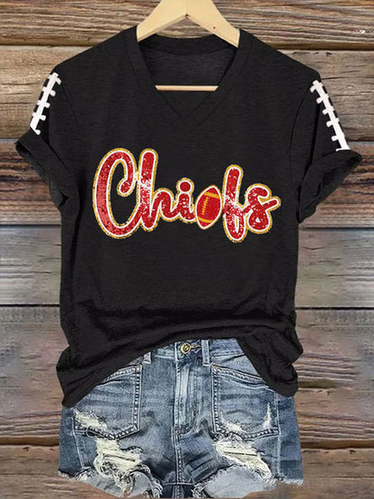 Women's Football Fans Lovers Gameday Casual V-Neck Tee