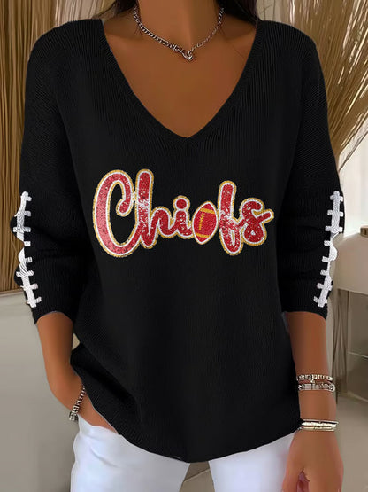 Women's Football Fans Lovers Gameday Casual V-Neck Top