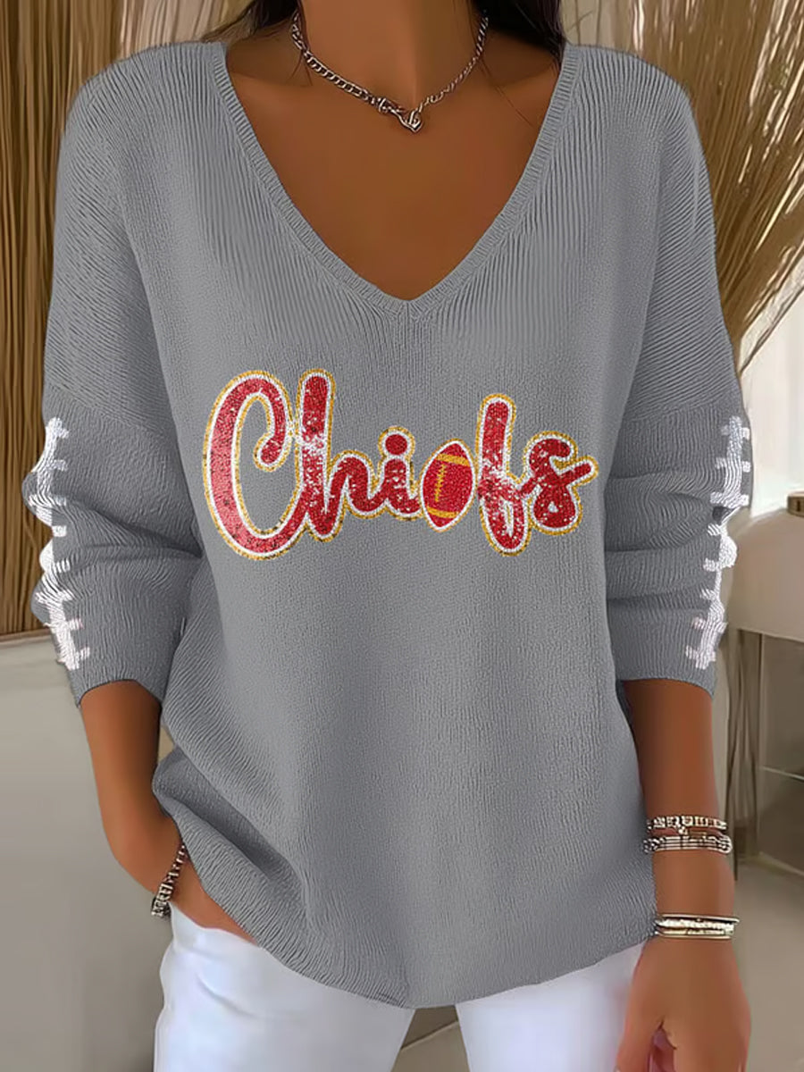 Women's Football Fans Lovers Gameday Casual V-Neck Top