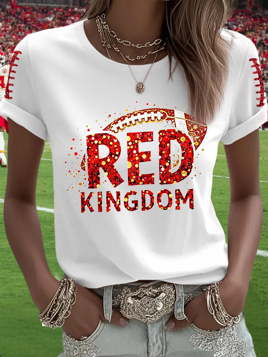 Women's Red Kingdom Football Fans Lovers Gameday Casual Tee