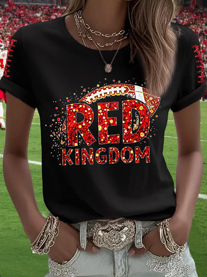 Women's Red Kingdom Football Fans Lovers Gameday Casual Tee
