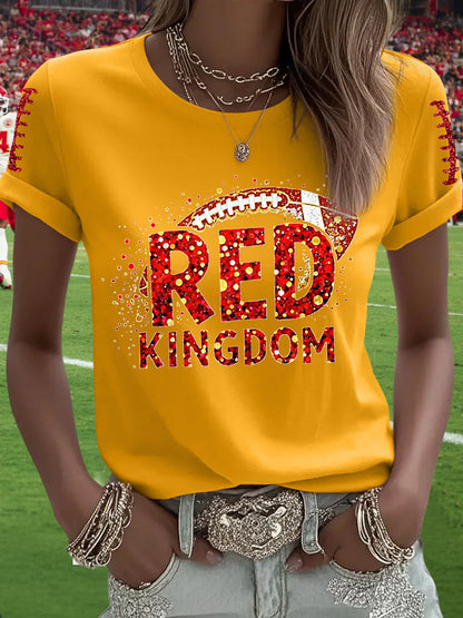 Women's Red Kingdom Football Fans Lovers Gameday Casual Tee