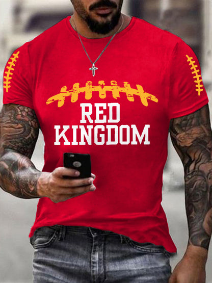 Men's Red Kingdom Football Fans Lovers Gameday Casual Tee