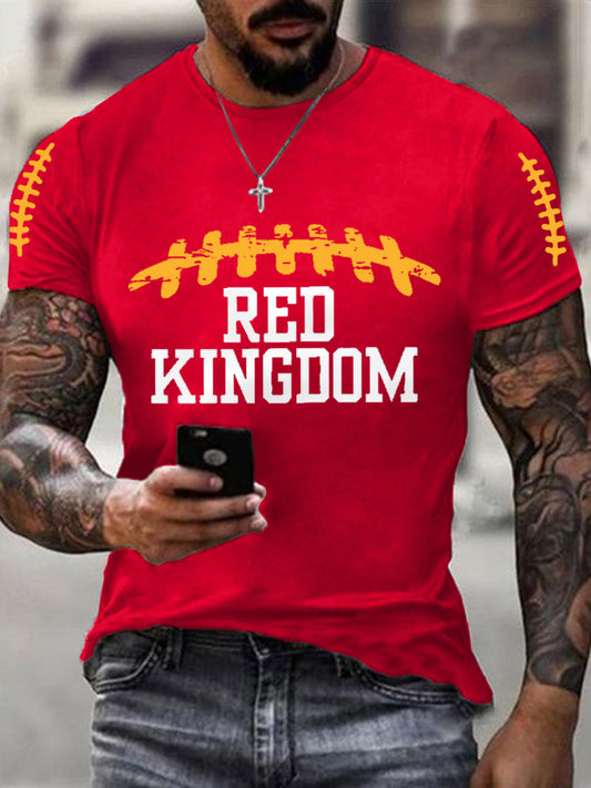 Men's Red Kingdom Football Fans Lovers Gameday Casual Tee