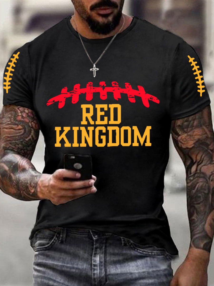 Men's Red Kingdom Football Fans Lovers Gameday Casual Tee