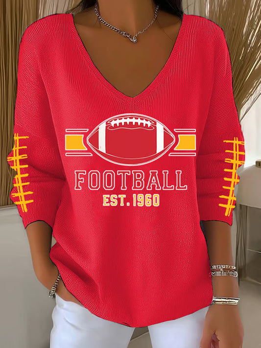 Women's Football Fans Lovers Gameday Casual V-Neck Top