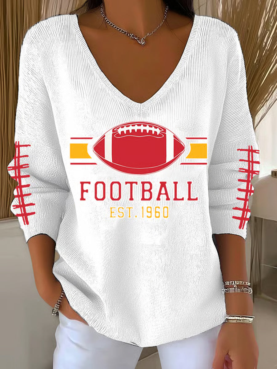 Women's Football Fans Lovers Gameday Casual V-Neck Top