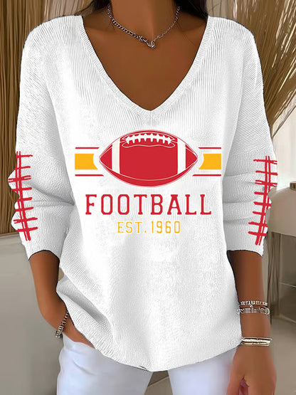 Women's Football Fans Lovers Gameday Casual V-Neck Top