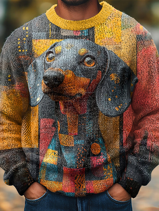 Men's Coloful Art Dog Knit Sweater