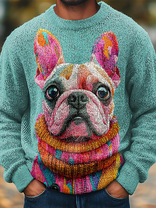 Men's Coloful Art Dog Knit Sweater